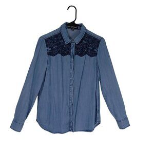 Velvet Heart 100% Tencel Chambray Shirt Womens XS Lace Yoke Button-Up